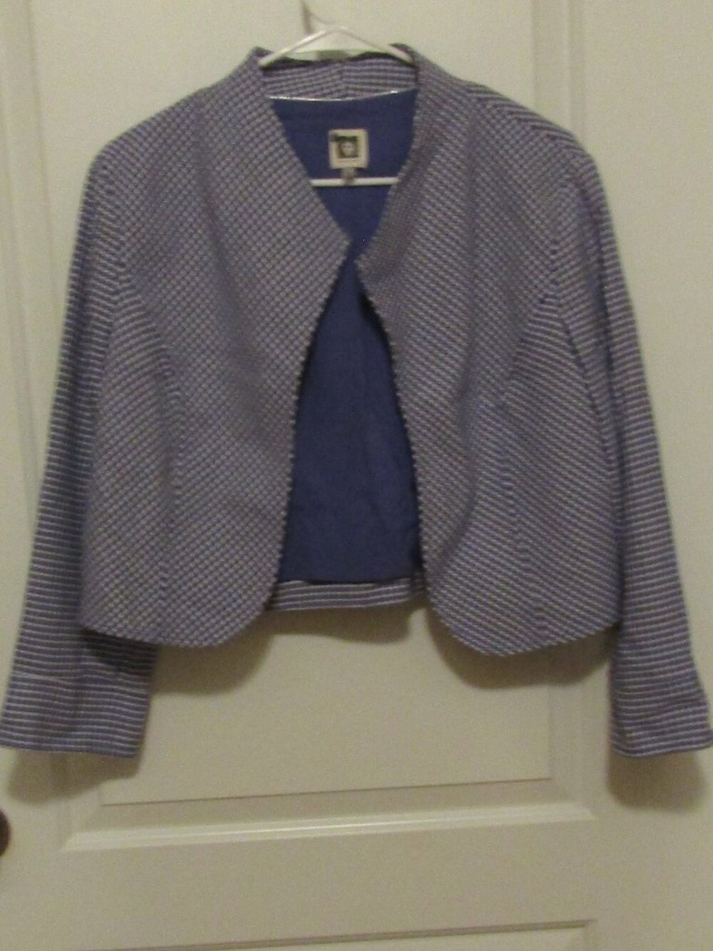 Cute ANNE KLEIN LAVENDER & WHITE Houndstooth Cropped Jacket Size 12